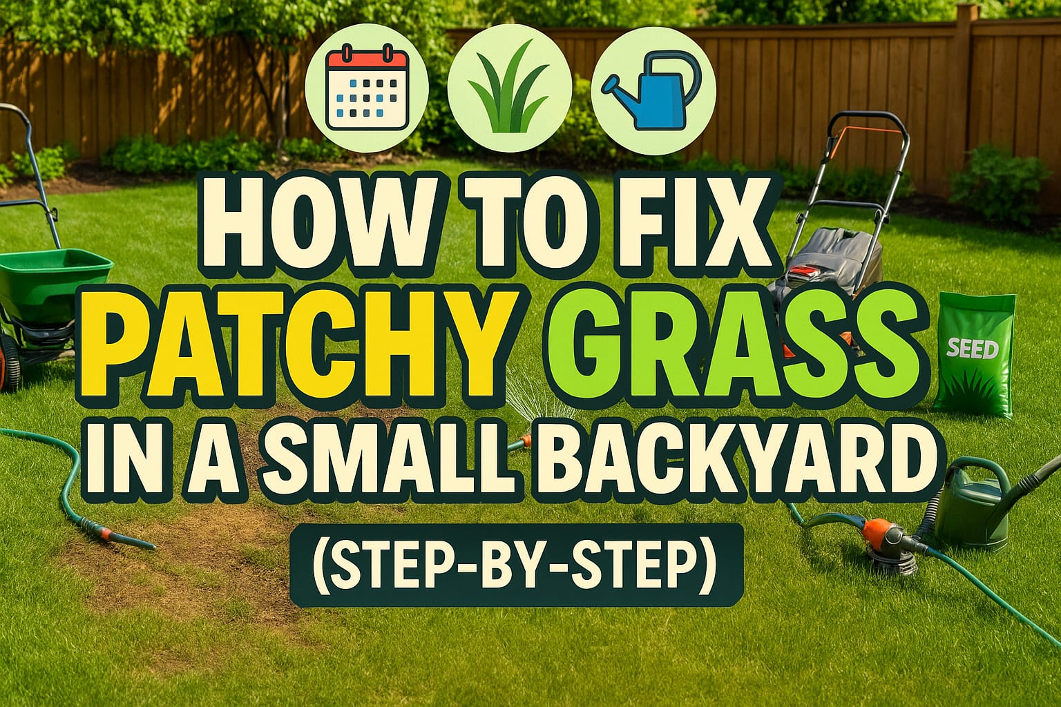 How to Fix Patchy Grass in a Small Backyard (Step-by-Step) - lawn care blog header image