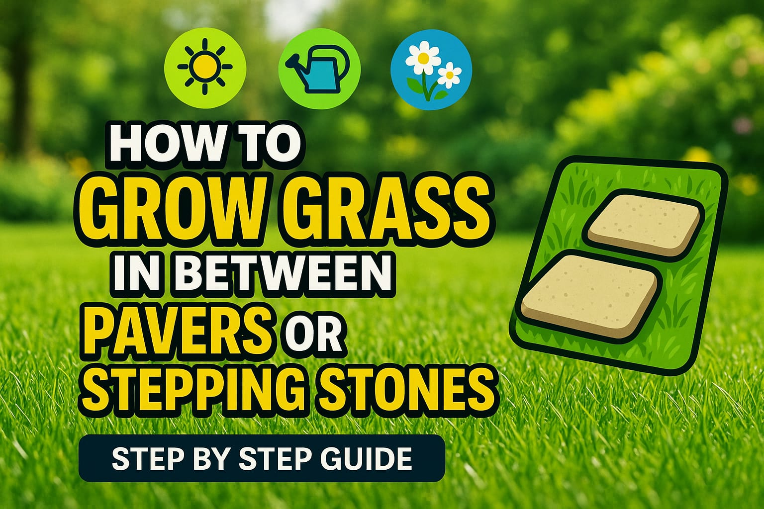 How to Grow Grass in Between Pavers or Stepping Stones - lawn care blog header image