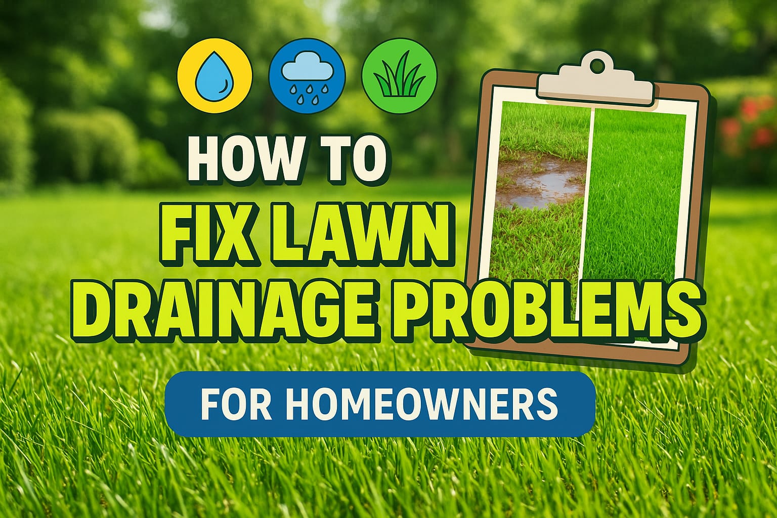 How To Fix Lawn Drainage Problems - lawn care blog header image