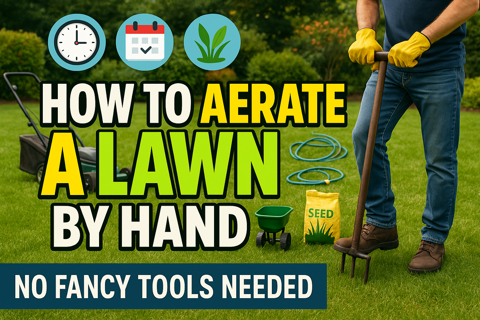 How to Aerate a Lawn by Hand (No Fancy Tools Needed) - lawn care blog header image