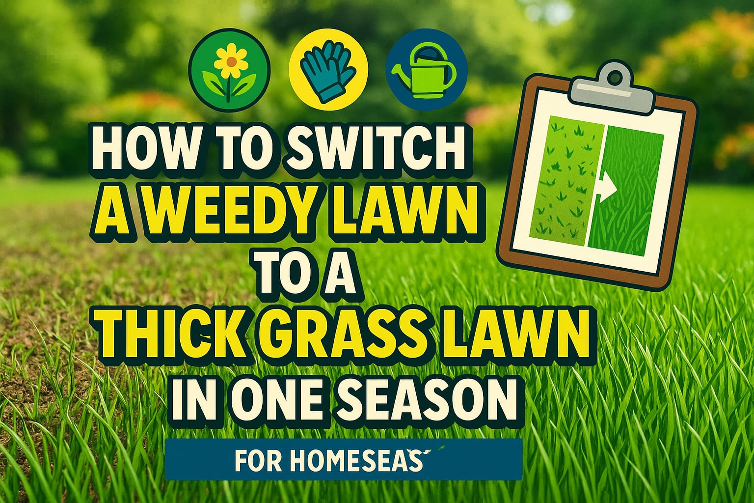 How to Switch From a Weedy Lawn to a Thick Grass Lawn in One Season - lawn care blog header image